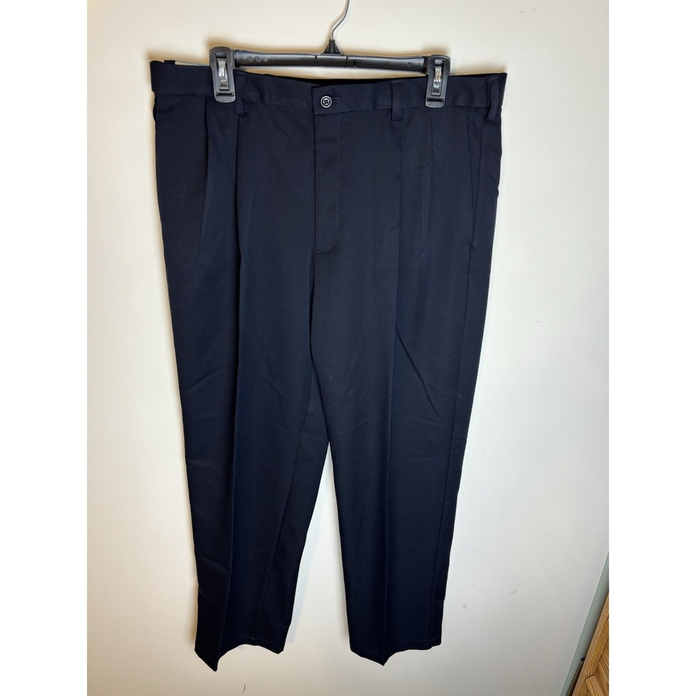 Haggar Cool 18 Dress Pants Mens 36X32 Navy Blue Pleated Classic Fit New